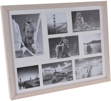 Multi fotolijst - hout - wit white wash - 8 vakken - voor diverse foto maten