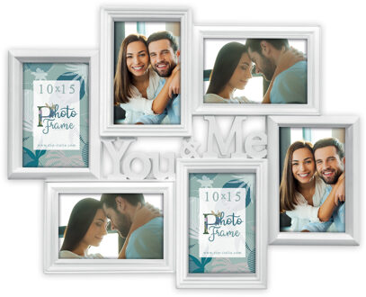 Multi fotolijst You & Me wit met 6 lijstjes geschikt voor een foto van 10 x 15 cm - Fotolijsten