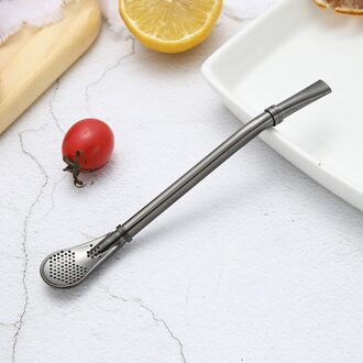 Multi-Fuction Rvs Lepel Drinken Thee Mate Stro Kalebas Herbruikbare Filter Lepel Gereedschap Filter Bar Accessoires zwart