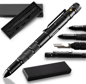 Multi-Function Military Defense Tactical Pen Emergency Flashlight Strobe Bottle Opener Glass Breaker Waterproof Storage Case