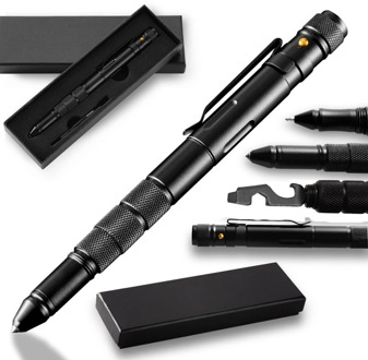 Multi-Function Military Self Defense Weapons Tactical Pen Emergency Flashlight Strobe Glass Breaker Waterproof Camping Survival