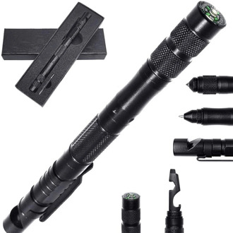 Multi-Function Military Self Defense Weapons Tactical Pen Emergency Window Breaker Escape Survival Waterproof.Compass,Whistle