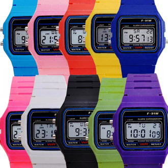 Multi-function ultra-thin luminous LED kids watches F91 sports electronic watch children girls students clock square child watch