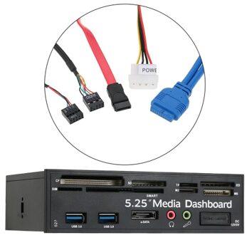 "Multi-Function USB 3.0 Hub eSATA Port Internal Card Reader PC Dashboard Media Front Panel Audio for SD MS CF TF M2 MMC Memory Cards Fits 5.25"" Bay"