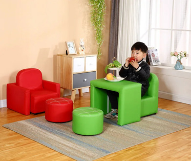 Multi functional children's sofa leather easy to clean small sofa boy girl cute baby sofa chair combination sofa for kids
