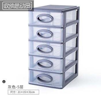 Multi-Functionele Desktop Opbergdoos Multi Layer Lade Soort Plastic Transparante Make-Up Organizer Bureau Plank grijs - 5 Layers