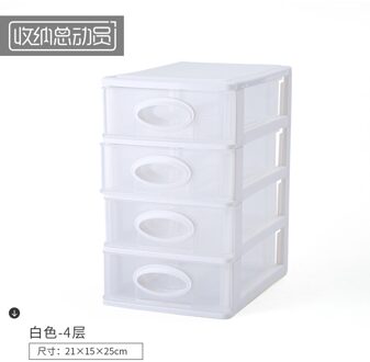 Multi-Functionele Desktop Opbergdoos Multi Layer Lade Soort Plastic Transparante Make-Up Organizer Bureau Plank wit - 4 Layers