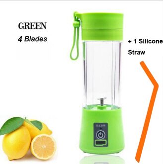 Multi Functionele Mini Draagbare 6 Blades Elektrische Juicer Mixer Usb Oplaadbare Huishoudelijke Sap Blender Fruit Koken Machine 4 Blades groen