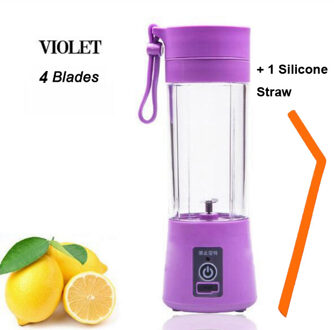 Multi Functionele Mini Draagbare 6 Blades Elektrische Juicer Mixer Usb Oplaadbare Huishoudelijke Sap Blender Fruit Koken Machine 4 Blades paars