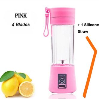 Multi Functionele Mini Draagbare 6 Blades Elektrische Juicer Mixer Usb Oplaadbare Huishoudelijke Sap Blender Fruit Koken Machine 4 Blades roze