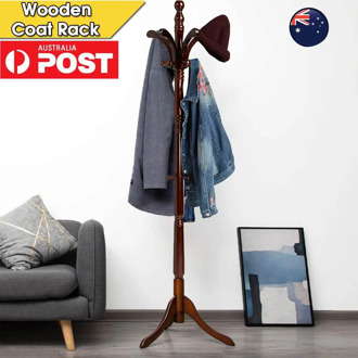 Multi-Hook Coat Stand Rack Hanger Solid Wood Single Pole Hat Cloth Bag Hanger Floor Standing Living Room Bedroom Furniture