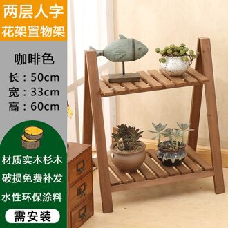 Multi Lagen Massief Houten Plant Stand Mediterrane Vintage Plant Plank Bureau Bloem Rack Stand Tuin Stand Opbergrek 2-laag bruin A