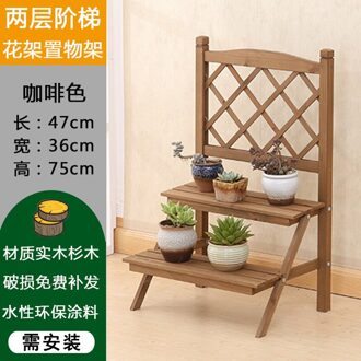 Multi Lagen Massief Houten Plant Stand Mediterrane Vintage Plant Plank Bureau Bloem Rack Stand Tuin Stand Opbergrek 2-laag bruin B