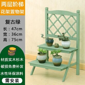 Multi Lagen Massief Houten Plant Stand Mediterrane Vintage Plant Plank Bureau Bloem Rack Stand Tuin Stand Opbergrek 2-laag groen B