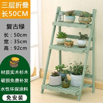 Multi Lagen Massief Houten Plant Stand Mediterrane Vintage Plant Plank Bureau Bloem Rack Stand Tuin Stand Opbergrek 3-laag groen