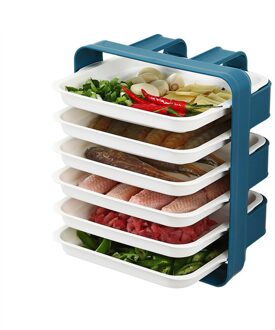 Multi-layer Gerechten Lade Huishouden Keuken Wall Mount Draagbare Rechthoekige Bijgerecht Artefact Plastic Pot Fruitschaal blauw A
