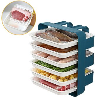 Multi-layer Gerechten Lade Huishouden Keuken Wall Mount Draagbare Rechthoekige Bijgerecht Artefact Plastic Pot Fruitschaal blauw B