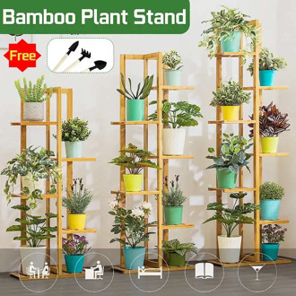 Multi-layer Plant Shelves Bamboo Potted Plant Stand Rack Multiple Flower Pot Holder Shelf Indoor Planter Display Shelf Organizer
