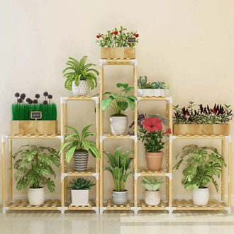 Multi-layer Wooden Flower Rack Plant Stand Flower Stand Shelves Balcony Flower Shelf Coffee Bar Indoor Garden Wood Plant Stand
