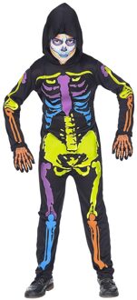 Multi neon skelettenpak kind Zwart, Multikleur - Print