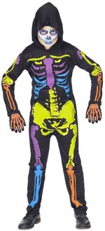 Multi neon skelettenpak kind Zwart, Multikleur - Print