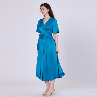 Multi -plooien satijnen jurk Blauw - M