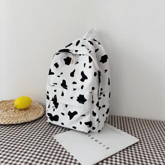 Multi-Pocket Vrouwen Rugzak Koe Melk Patroon Schoudertas Grote Capaciteit Rugzak Canvas Schooltassen Voor Tiener Meisjes groot wit