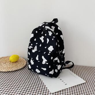 Multi-Pocket Vrouwen Rugzak Koe Melk Patroon Schoudertas Grote Capaciteit Rugzak Canvas Schooltassen Voor Tiener Meisjes groot zwart