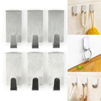 Multi-Purpose Hooks Home Bathroom Hanger Wall Sticking Hooks Self Adhesive Stainless Steel 6Pcs Hanger Multi-Purpose Hooks