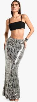 Multi Sequin Maxi Rok, Silver - 38
