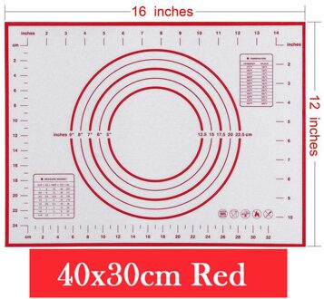 Multi-Size Non-Stick Siliconen Bakken Mat Met Schaal Rolling Deeg Pad Kneden Mat Keuken Koken Pastry Sheet Oven liner 40x30cm rood