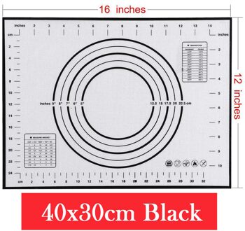 Multi-Size Non-Stick Siliconen Bakken Mat Met Schaal Rolling Deeg Pad Kneden Mat Keuken Koken Pastry Sheet Oven liner 40x30cm zwart