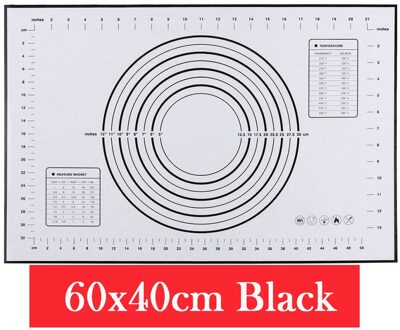 Multi-Size Non-Stick Siliconen Bakken Mat Met Schaal Rolling Deeg Pad Kneden Mat Keuken Koken Pastry Sheet Oven liner 60x40cm zwart