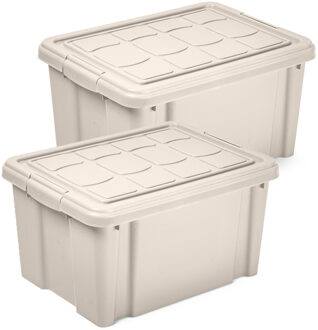 Multi Storage Opslagbox met deksel - 2x - beige - 16 liter - 40 x 30 x 21 cm - kunststof