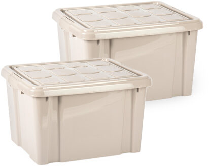 Multi Storage Opslagbox met deksel - 2x - beige - 25 liter - L41 x B34 x H24 cm - kunststof