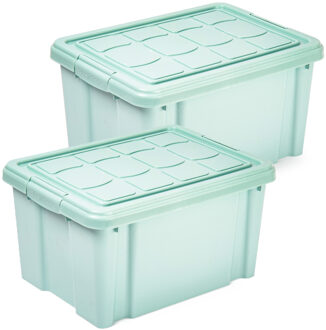 Multi Storage Opslagbox met deksel - 2x - mintgroen - 16 liter - 40 x 30 x 21 cm - kunststof