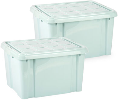 Multi Storage Opslagbox met deksel - 2x - mintgroen - 25 liter - 42 x 25 x 30 cm - kunststof