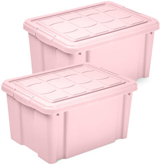 Multi Storage Opslagbox met deksel - 2x - roze - 16 liter - 40 x 30 x 21 cm - kunststof