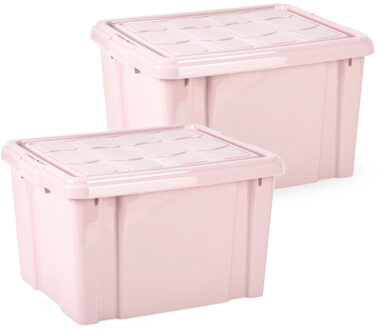 Multi Storage Opslagbox met deksel - 2x - roze - 25 liter - 42 x 25 x 30 cm - kunststof