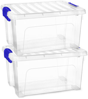 Multi Storage Opslagbox met deksel - 2x - transparant - 16.5 liter - 40 x 21 x 30 cm - kunststof
