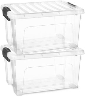 Multi Storage Opslagbox met deksel - 2x - transparant - 16.5 liter - 40 x 21 x 30 cm - kunststof