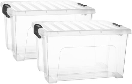 Multi Storage Opslagbox met deksel - 2x - transparant - 25 liter - 43 x 25 x 34 cm - kunststof