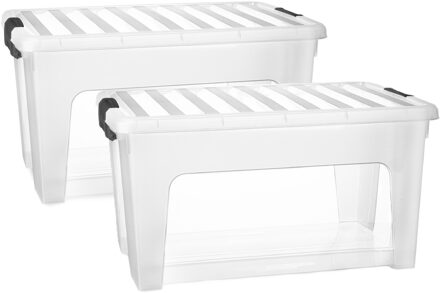 Multi Storage Opslagbox met deksel - 2x - transparant - 36 liter - 52 x 27 x 36 cm - kunststof