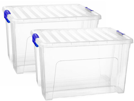 Multi Storage Opslagbox met deksel - 2x - transparant - 47 liter - 54 x 38 x 32 cm - kunststof