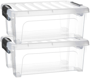 Multi Storage Opslagbox met deksel - 2x - transparant - 8 liter - 36 x 25 x 14 cm - kunststof
