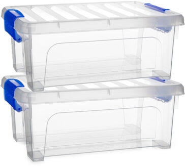 Multi Storage Opslagbox met deksel - 2x - transparant - 8 liter - 36 x 25 x 14 cm - kunststof
