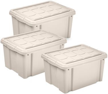 Multi Storage Opslagbox met deksel - 3x - beige - 16 liter - 40 x 30 x 21 cm - kunststof