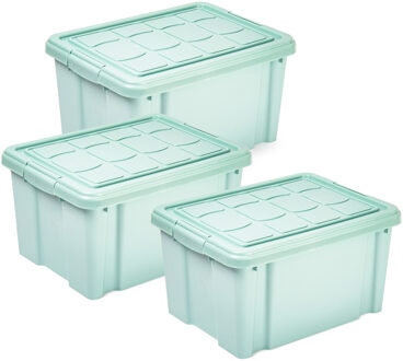 Multi Storage Opslagbox met deksel - 3x - mintgroen - 16 liter - 40 x 30 x 21 cm - kunststof