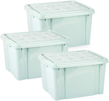 Multi Storage Opslagbox met deksel - 3x - mintgroen - 25 liter - 42 x 25 x 30 cm - kunststof