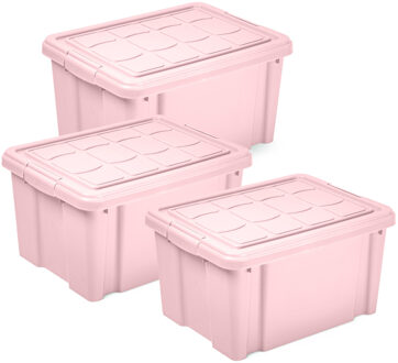Multi Storage Opslagbox met deksel - 3x - roze - 16 liter - 40 x 30 x 21 cm - kunststof